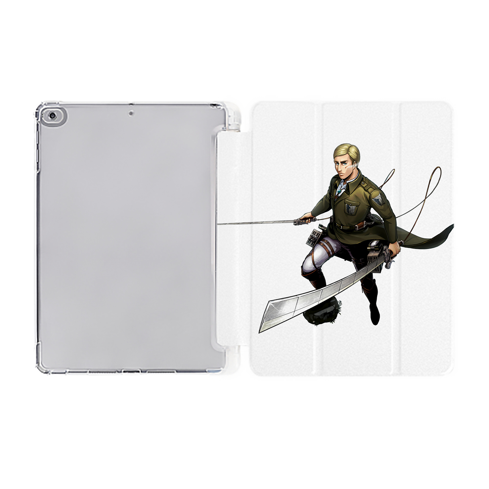 （画像用） 進撃の巨人 エルヴィン・スミス Attack on Titan Erwin Smith IPad ケース ペン収納付き 三つ折りスタンド PUレザー×シリコン 対応機種9.5/10.5/10.9インチ